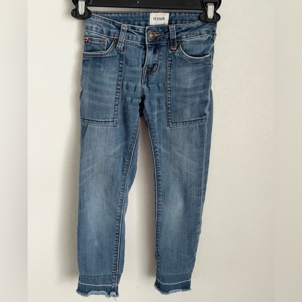 Hudson Jeans Girls Size 7 Blue Ankle Raw Hem Premium Denim Straight Leg Kids
